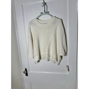Anthopologie Crochet Distressed Bohemian Ivory Short Sleeve Sweater NWT L